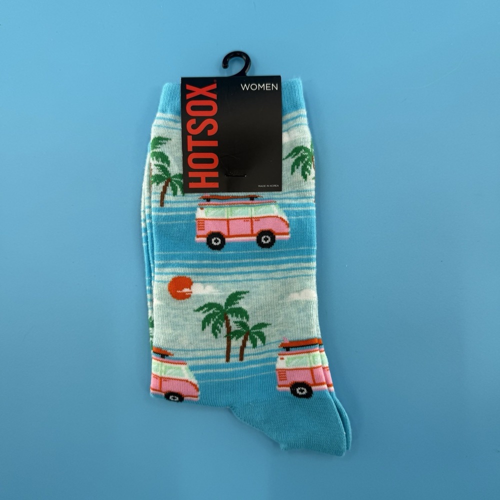 Hot Sox Women's Surf Van Palm Tree Crew Socks Size 9–11 New